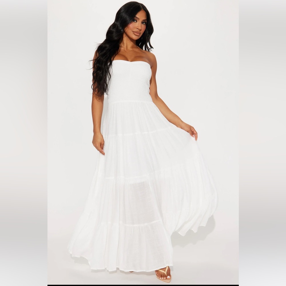 Fashion nova “new” smocked long white maxi  BOHO look!!!